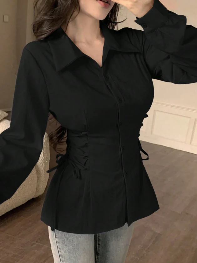 قميص ستاتي أسود